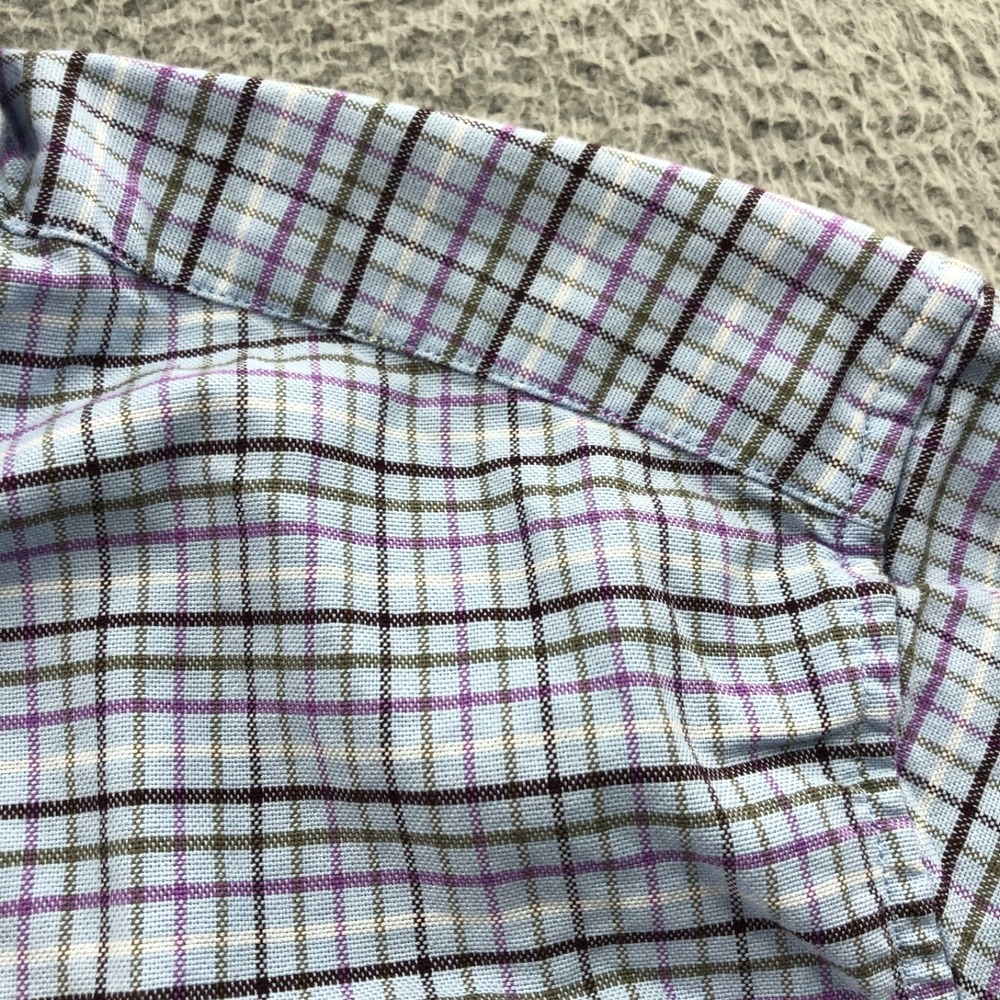 VTG GAP Shirt Mens L Blue Purple OCBD Oxford Windowpane Standard Fit Stretch Y2K
